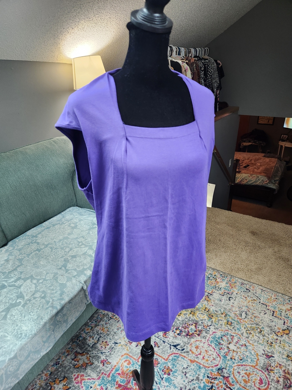 Coldwater Creek Anytime Squareneck Top Purple Large NWT - Picture 3 of 7